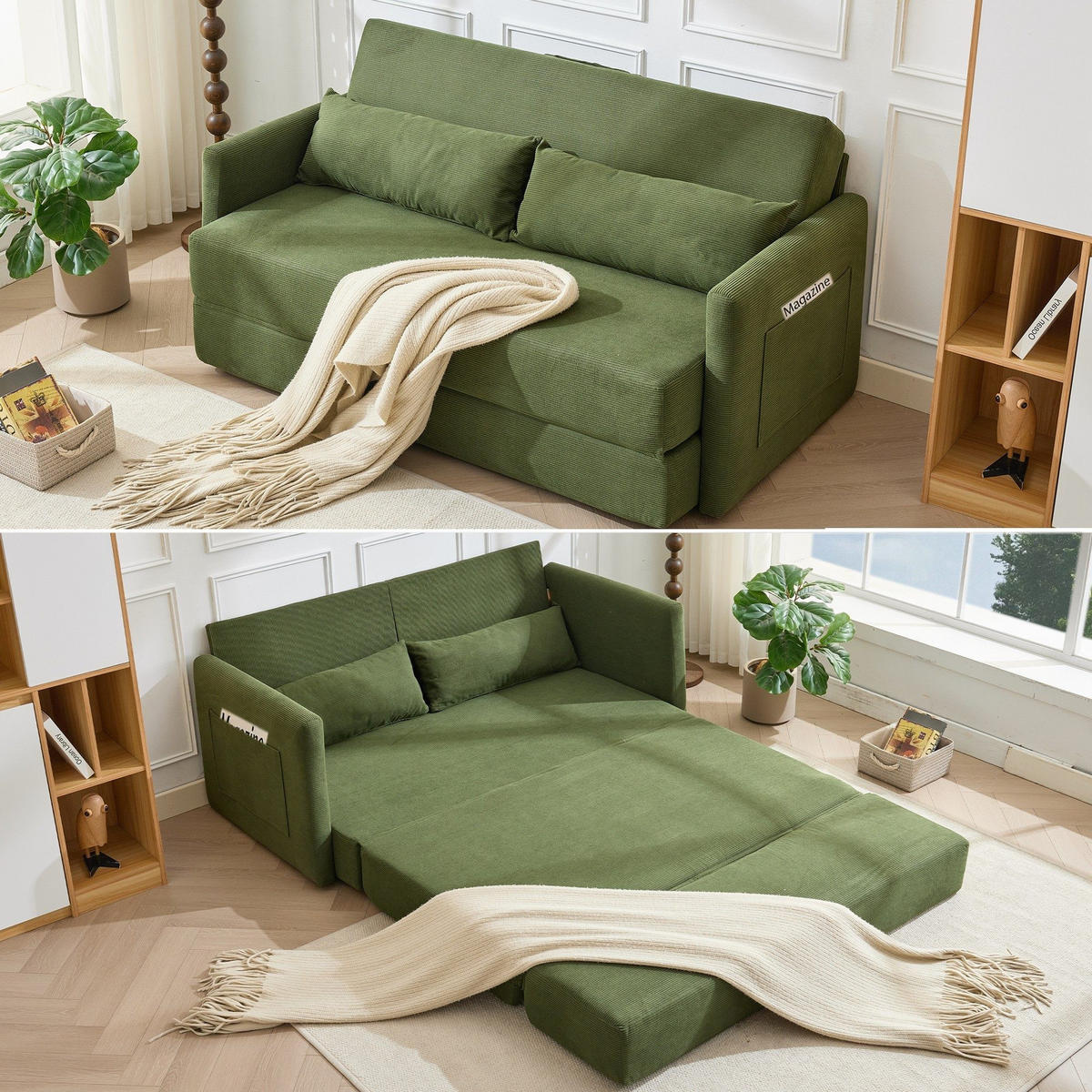 SCHLAFSOFA 2-Sitzer Sofa mit Schlaffunktion,klappbar,Grün - Grün, Textil (165/82/92cm) - LVHOM