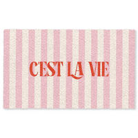 FUSSMATTE Zartrosa – Rot – Streifen – C'est La Vie 150x90 cm - Rosa, Kunststoff (150/0.4cm) - MuchoWow