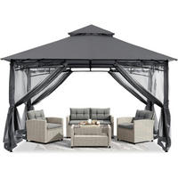 GARTENPAVILLON 2,5 x 2,5 m Grau mit Netz - Grau, Metall (274.3/280.4/274.3cm)