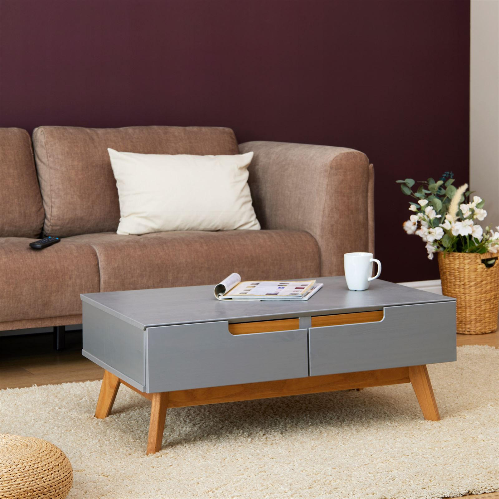 COUCHTISCH TIBOR - Grau, Holz (60/90/36cm) - IDIMEX
