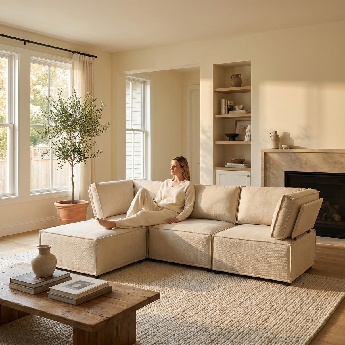 ECKSOFA DE-35021 modular Beige - Beige, Holzwerkstoff (154/238cm) - ComfortXL