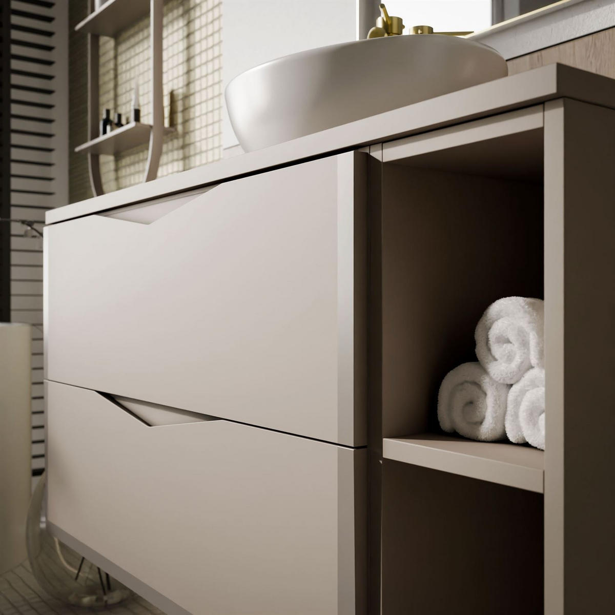 BADEZIMMERSET MIRA mit Regal II 80 cm - Kaschmir, Holzwerkstoff (80/50/46cm) - Lookway