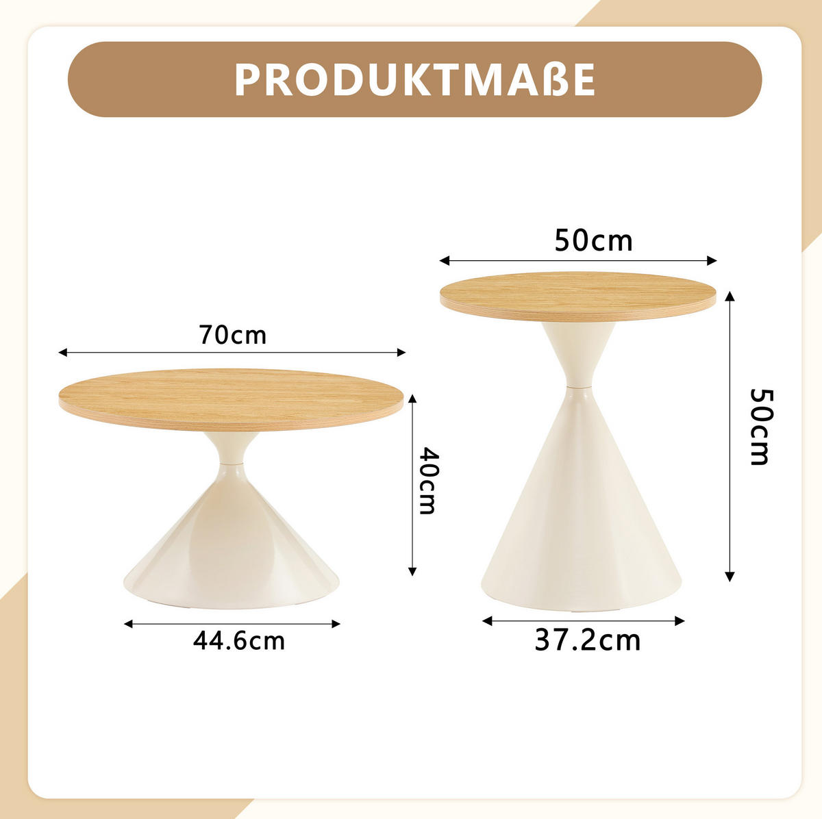 COUCHTISCH-SET aus MDF und Metall Ø70x40 & Ø50x55 cm Holzoptik/Weiß - Eichefarben, Metall (70/70/40cm) - IVMEU