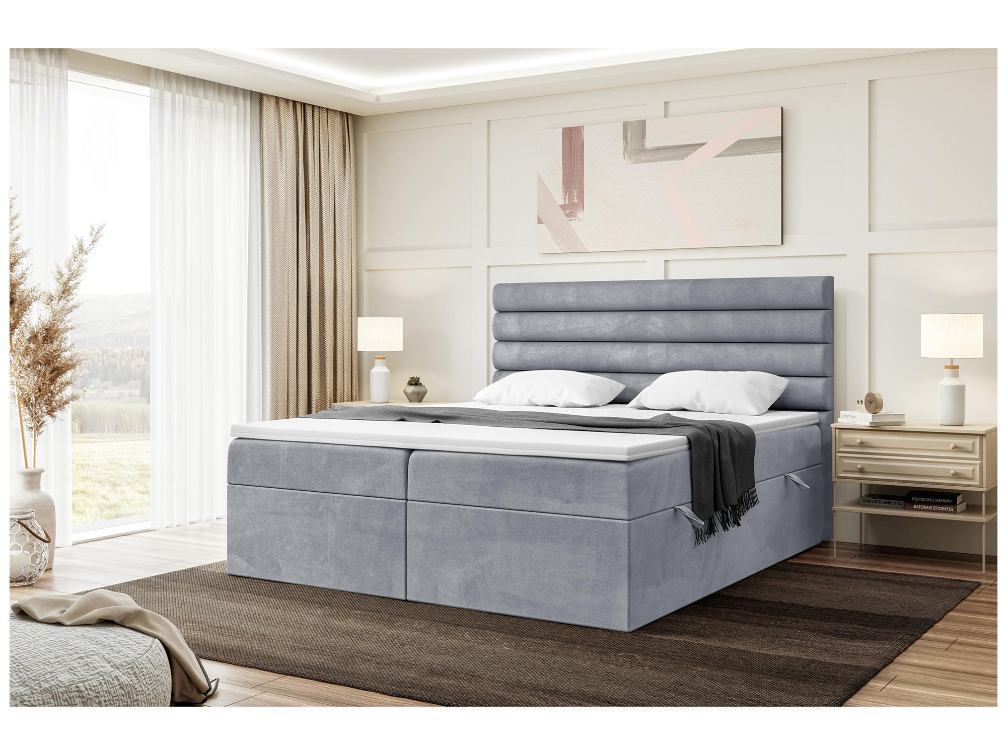 BOXBETT KARIM 180x200 cm in Grau Samt - Schwarz/Grau, Holz/Holzwerkstoff (180/200cm) - Meblini