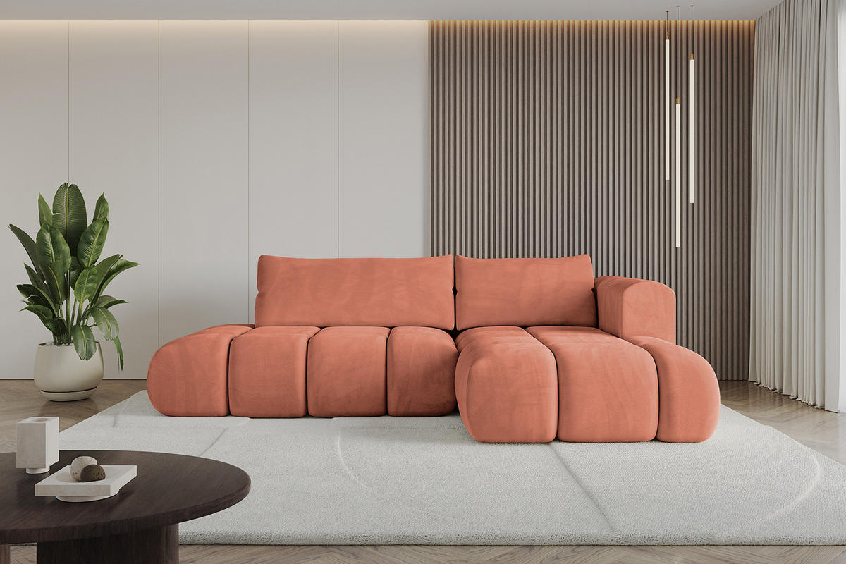 ECKSOFA Ottomane Rechts CLOUD-L 289x180x40 Apricot Velours - Koralle, Holzwerkstoff/Kunststoff (289/180cm) - ALTDECOR
