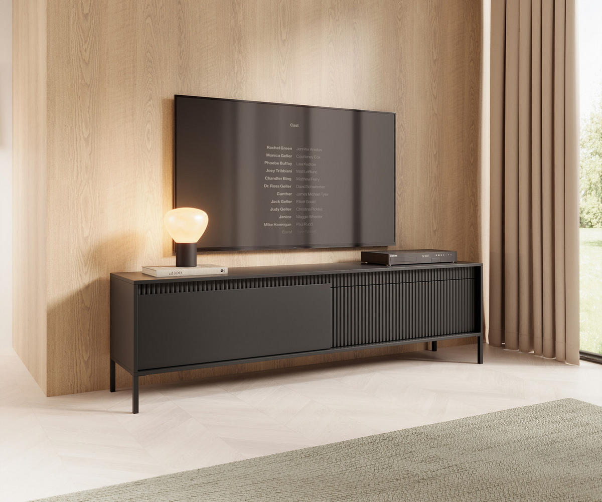 TV-SCHRANK Beige 187 cm Santori auf Beine, 2 Türen - Schwarz, Holz (187/53/40cm) - Emporius