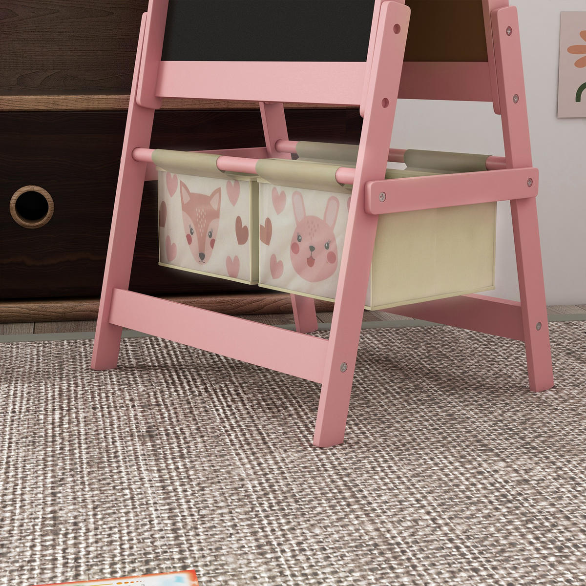 KINDERTAFEL, 3 in 1 Kinder Staffelei, Doppelseitige Standtafel mit Papierrolle - Rosa, Holzwerkstoff (46.5/93/54cm) - AIYAPLAY