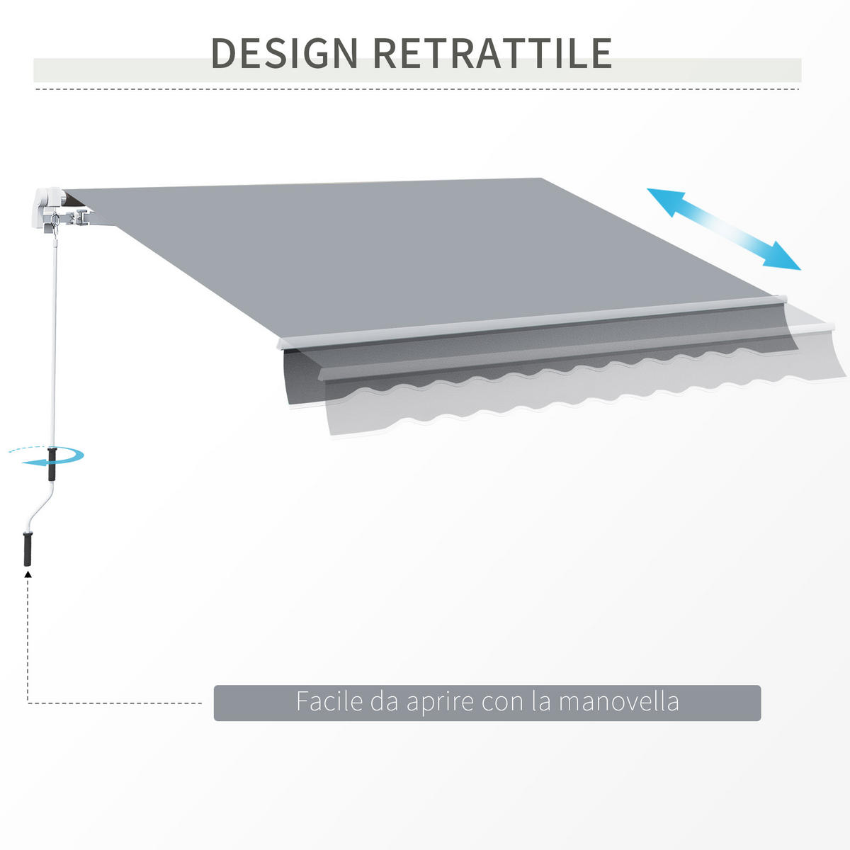 MARKISE mit Kurbel Griff , 395 x 245 cm, Grau - Grau, Metall (395/350/245cm) - Vallsero