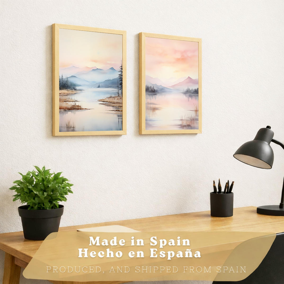 PLAKAT Sada 2 Východ slunce A3 Lehký dřevěný rám - béžová, papír (29.7/1/42cm) - Nacnic
