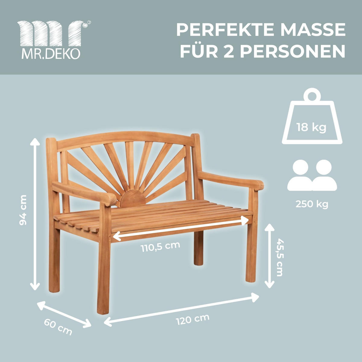 GARTENBANK Sonne - Naturfarben, Holz/Metall (120/94/60cm) - Mr. Deko