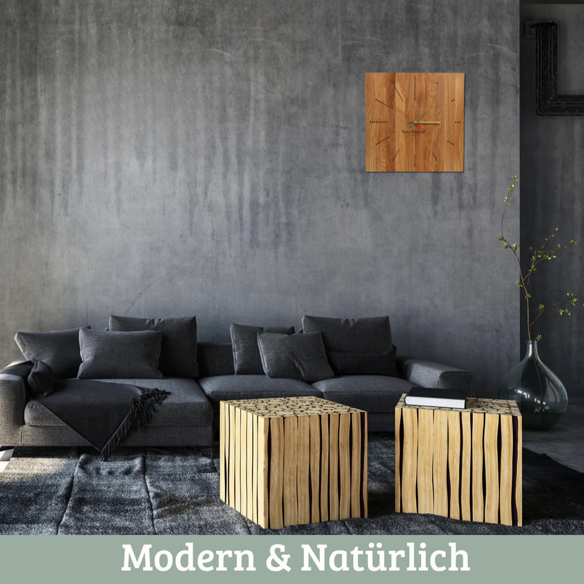 WANDUHR groß Holz INA EICHENHOLZ 39x39 cm Massivholz Geräuschlos - Braun, Holz (39/39/2cm) - DELUKE