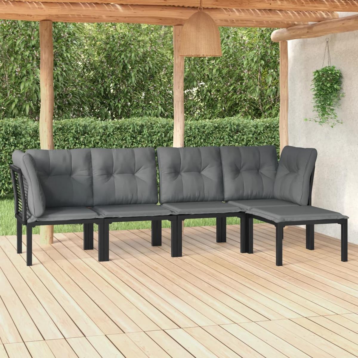 GARTEN-LOUNGE-SET 5-teilig Schwarz Und Grau Poly Rattan - Schwarz, Metall - vidaXL