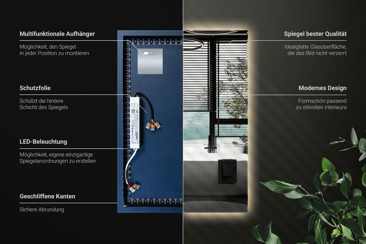 LED-SPIEGEL 70x50 cm Rechteckig Warmweiß 3000K - Transparent, Glas (50/70/0.4cm) - Wallfluent