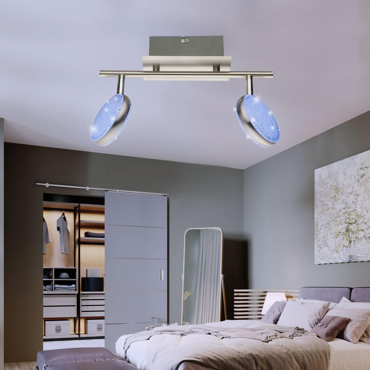 LED DECKENLEUCHTE BAMENDA Silber Kristalloptik - Silberfarben, Metall (31/8/21cm) - Globo Lighting