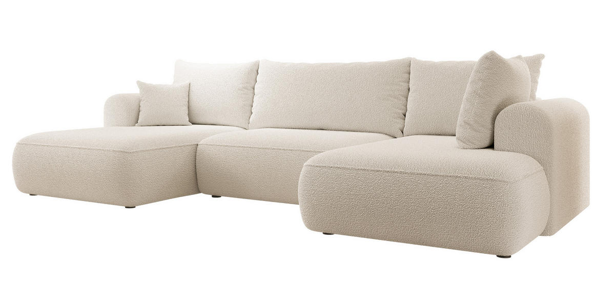 WOHNLANDSCHAFT Ovo Beige Boucle - Beige/Schwarz, Textil (375/95/185cm) - Selsey