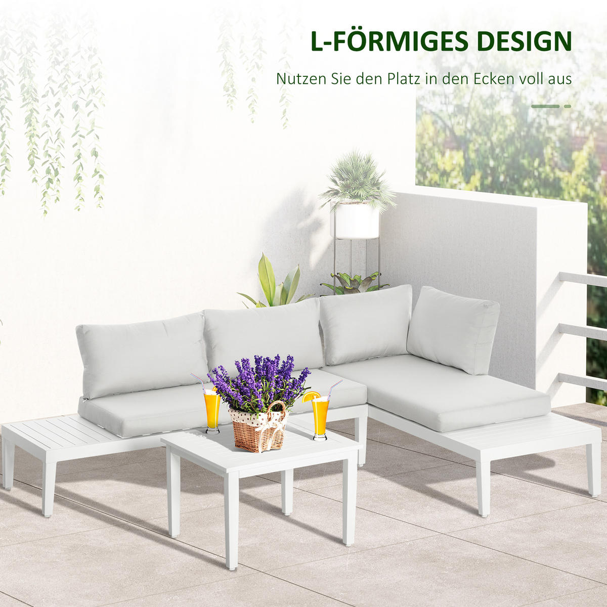 GARTENMÖBEL Set, Alu, Polyester, Beige - Beige, Kunststoff/Metall - Outsunny