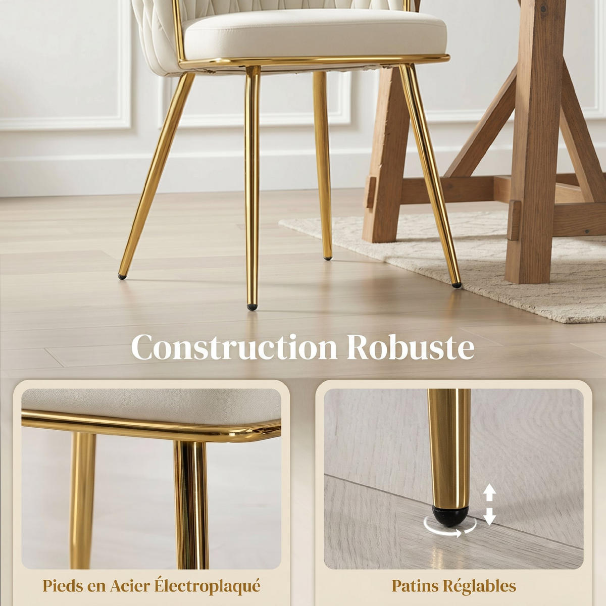 STUHL Creme 2er-Set 58/57/72 cm - Goldfarben/Creme, Textil/Metall (57/72/58cm) - PANGIVO
