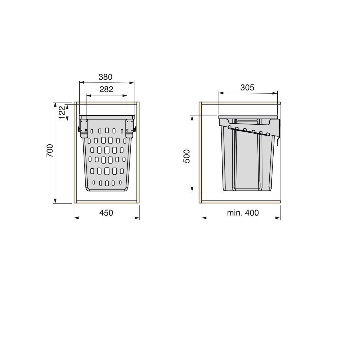 WÄSCHEKORB Laundry mit Flügeltürsystem, 450mm, Kunststoff und Stahl, weiss - Weiß, Kunststoff (38/50/30.5cm) - EMUCA