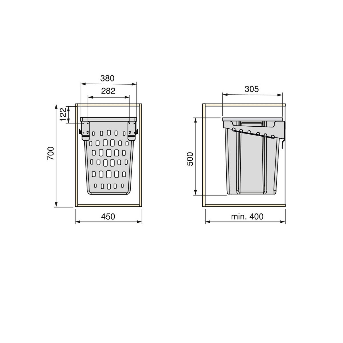 WÄSCHEKORB Laundry mit Flügeltürsystem, 450mm, Kunststoff und Stahl, weiss - Weiß, Kunststoff (38/50/30.5cm) - EMUCA