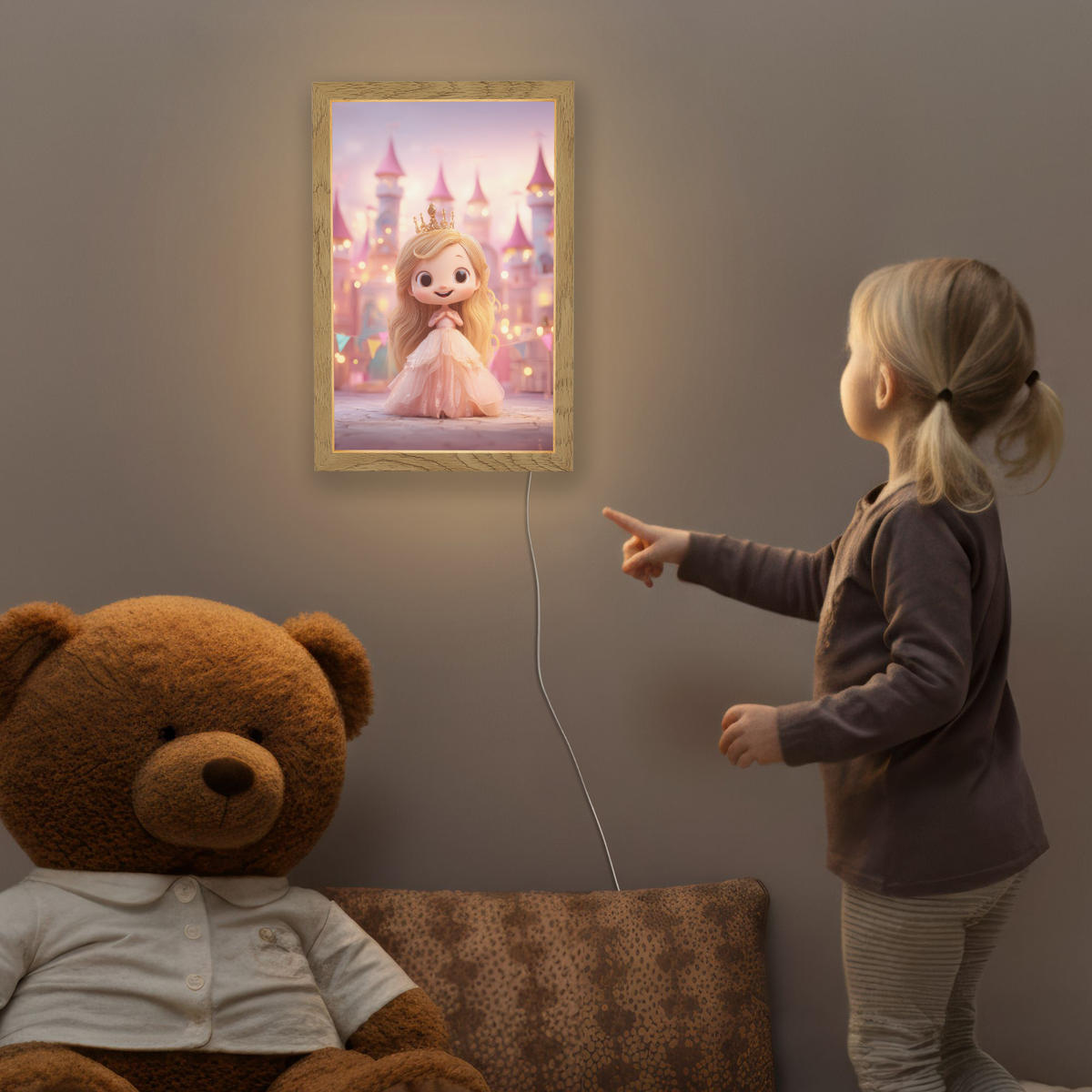 NACHTTISCHLAMPE Prinzessin - Rosa - Schloss 20x30 cm - Rosa, Holzwerkstoff (8/20/30cm)