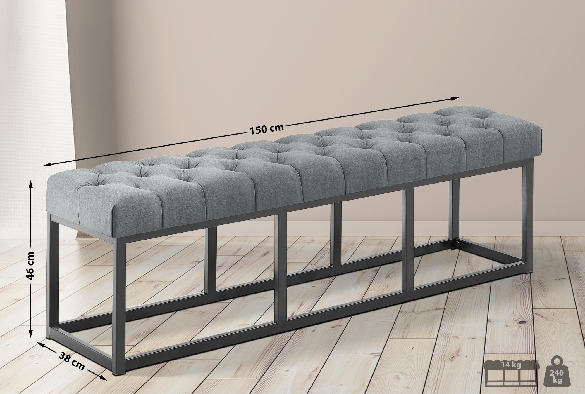 SITZBANK 150/38 cm Stoff Dunkelgrau - Dunkelgrau/Schwarz, Textil/Metall (150/46/38cm) - CLP