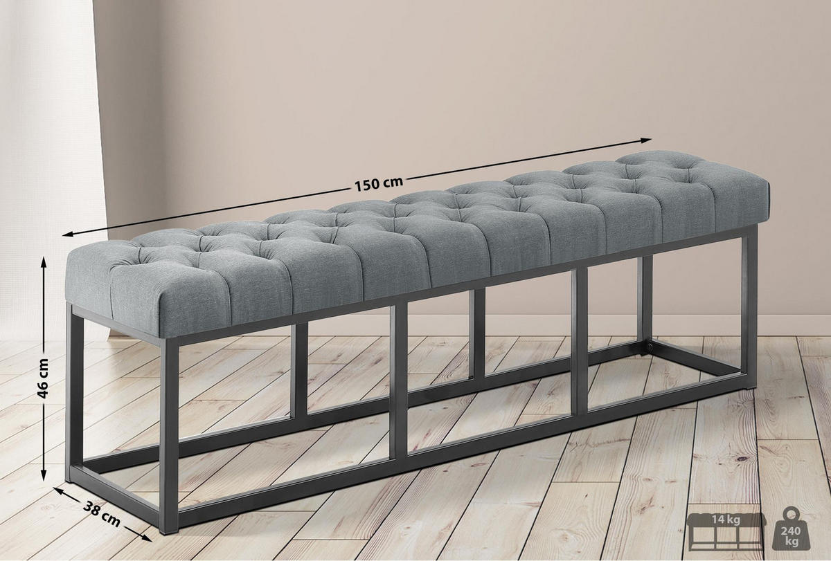 SITZBANK 150/38 cm Stoff Dunkelgrau - Dunkelgrau/Schwarz, Textil/Metall (150/46/38cm) - CLP