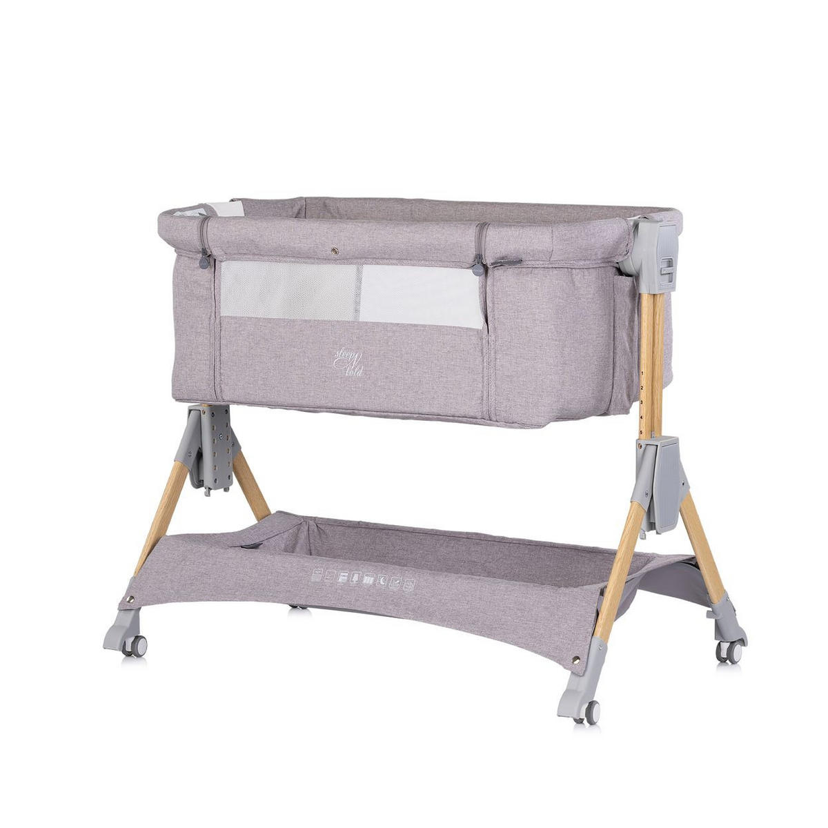 BEISTELLBETT Sleep´n Fold hellgrau 98 x 66 cm, Schwingfunktion, Wickelauflage, Anti-Reflux, Moskitonetz - Grau, Metall (48/81cm) - Chipolino