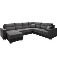 WOHNLANDSCHAFT CAPTAIN U-Form 314 cm mit hochwertigem Federkern, Schlaffunktion, Bettkasten und Ottomane links/rechts - Schwarz, Kunststoff (314/90/217cm) - Wohnideebilder