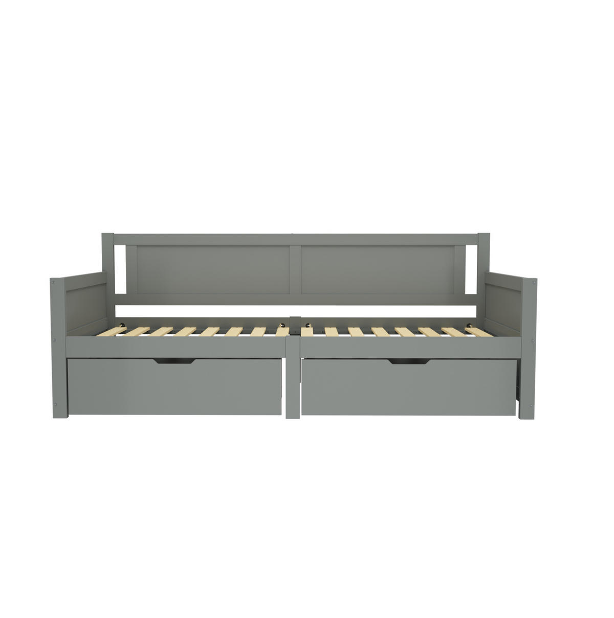 MULTIFUNKTIONSBETT 90/200 grau mit zwei Schubladen aus Massivholz - Grau, Holz (90/200cm) - OKWISH