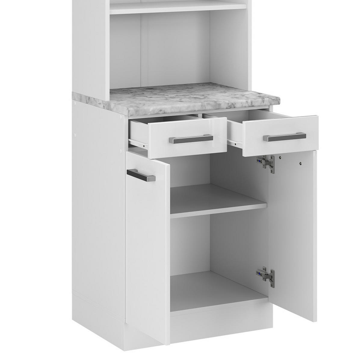 BUFFET R-Line Weiß Hochglanz 60 cm, AP Marmor - Weiß Hochglanz/Weiß, Holzwerkstoff (60/81.6/60cm) - Vicco