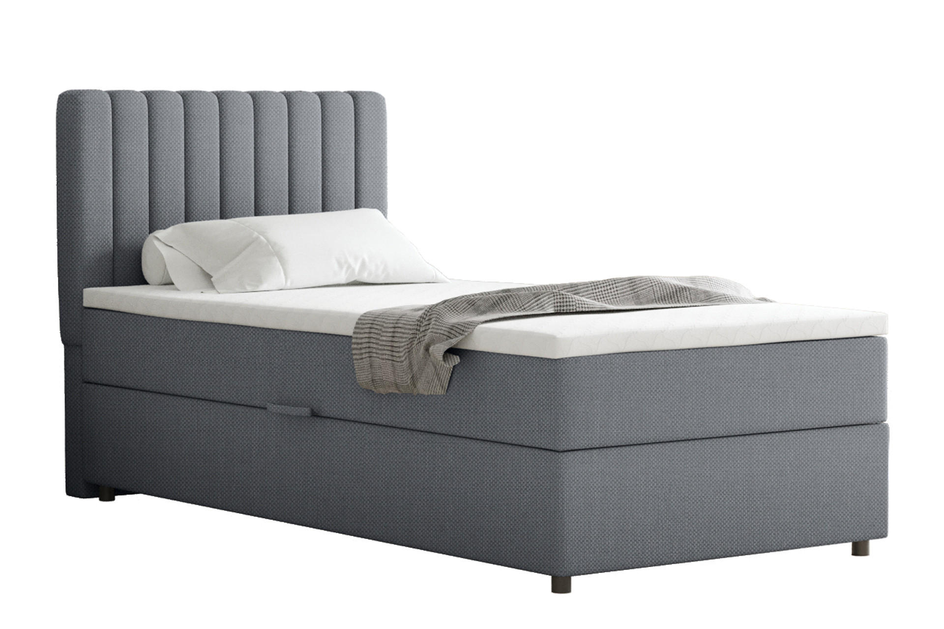 BOXBETT Everest 90 x 200 cm Einzelbett mit hochwertiger Bonell-Matratze und Topper - Dunkelgrau, Holz (90/200cm) - Panda Möbel