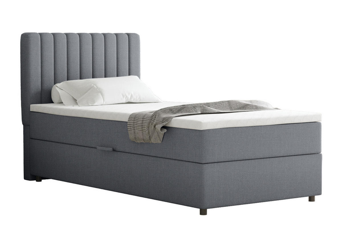 BOXBETT Everest 90 x 200 cm Einzelbett mit hochwertiger Bonell-Matratze und Topper - Dunkelgrau, Holz (90/200cm) - Panda Möbel