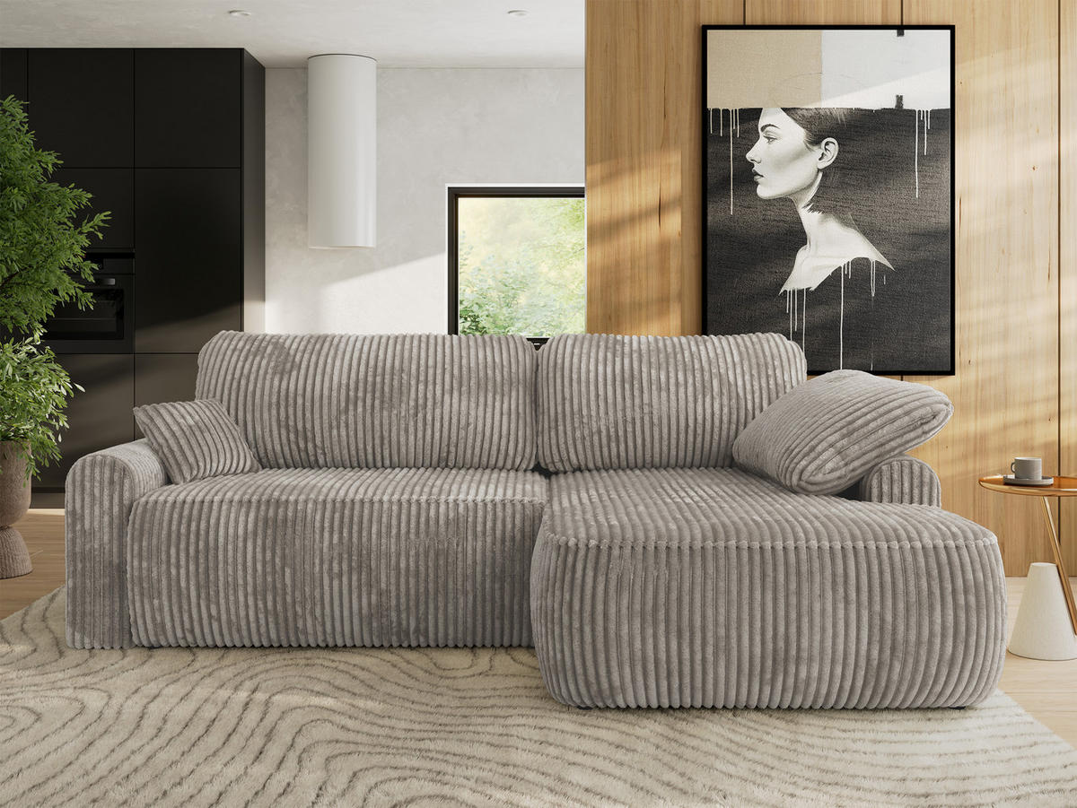 ECKSCHLAFSOFA CUBO L Hellbraun Cord - rechts - Hellbraun/Schwarz, Kunststoff/Textil (187/273cm) - MKS