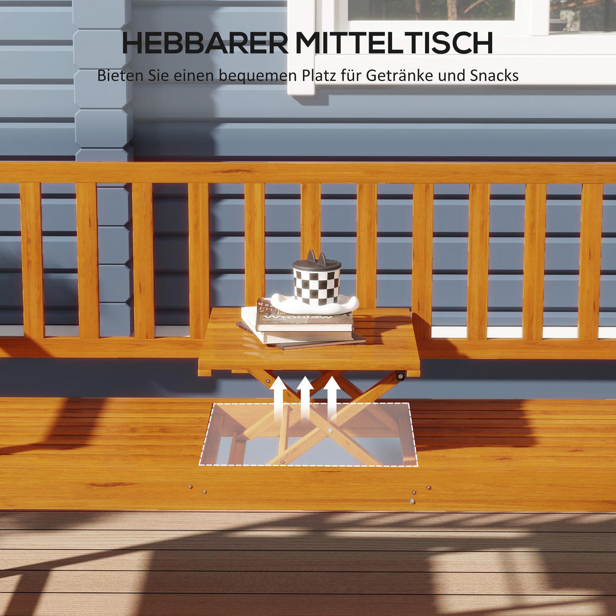 GARTENBANK DE-08282 mit ausklappbarem Tisch, für 2-3 Personen Hellbraun - Braun, Holz (153/91/56cm) - ComfortXL