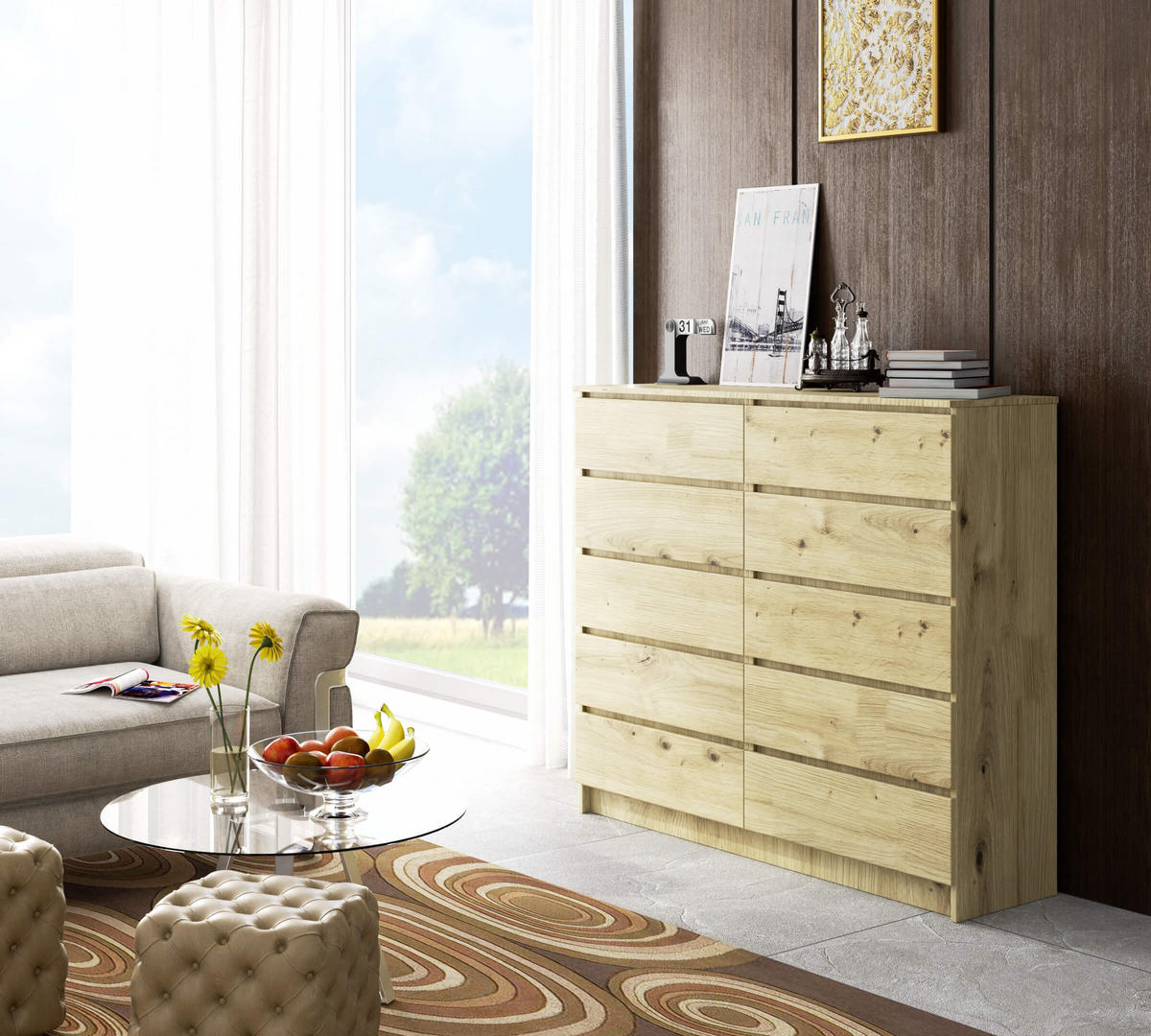 KOMMODE Eiche Artisan 121/138/40 - Eiche Artisan, Holzwerkstoff (138/121/40cm) - RAUMHIRSCH FURNITURE