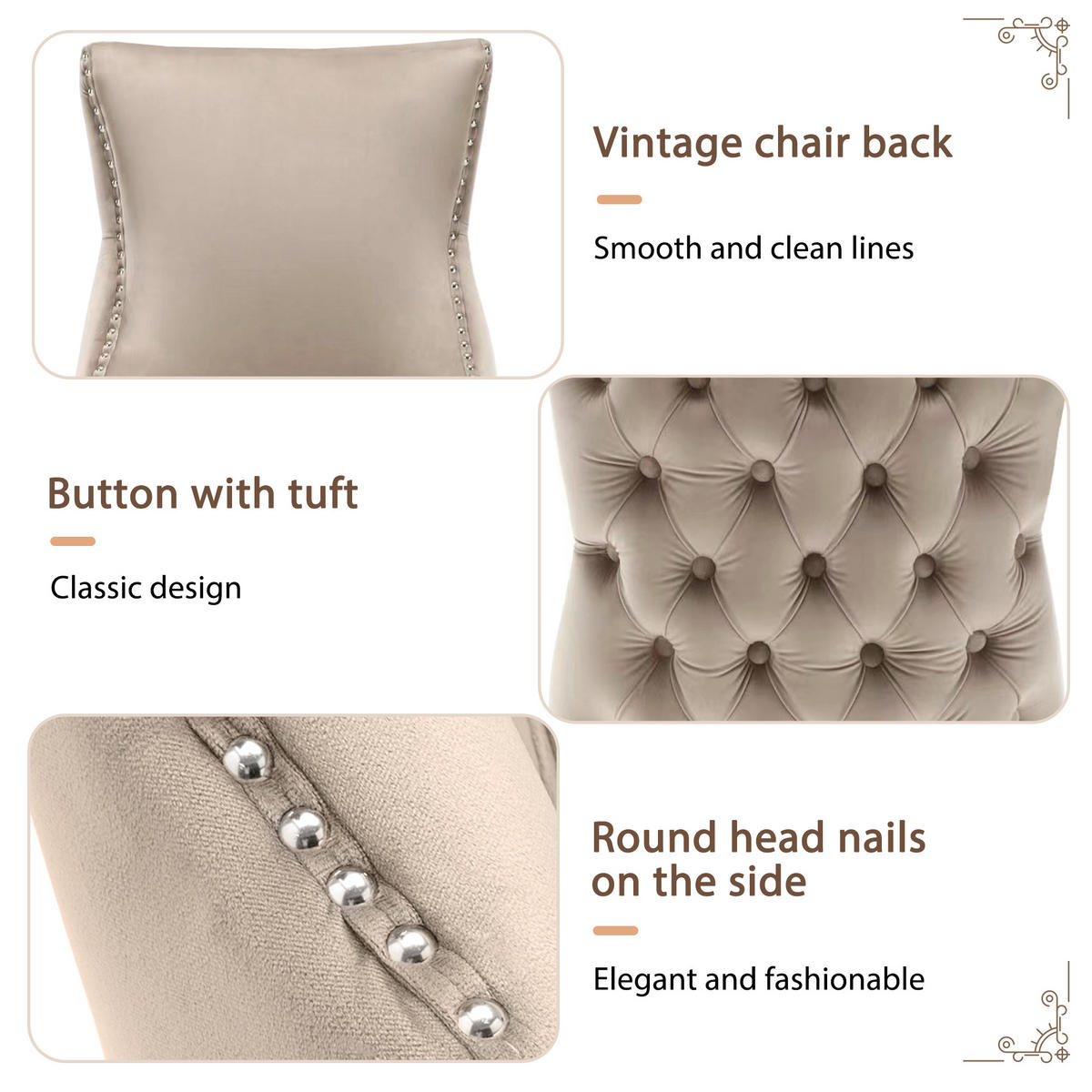 POLSTERSTUHL 6er-Set mit Knopfsteppung, Nagelkopfbesatz und Massivholzbeinen als Ess- und Wohnzimmerstuhl, beige - Beige, Textil (45/91/50cm) - Luhomfu