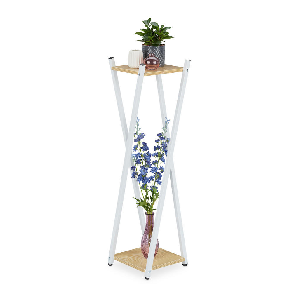 Relaxdays STOJAN světle hnědý bílý na květiny 2 patra 99 cm ocel