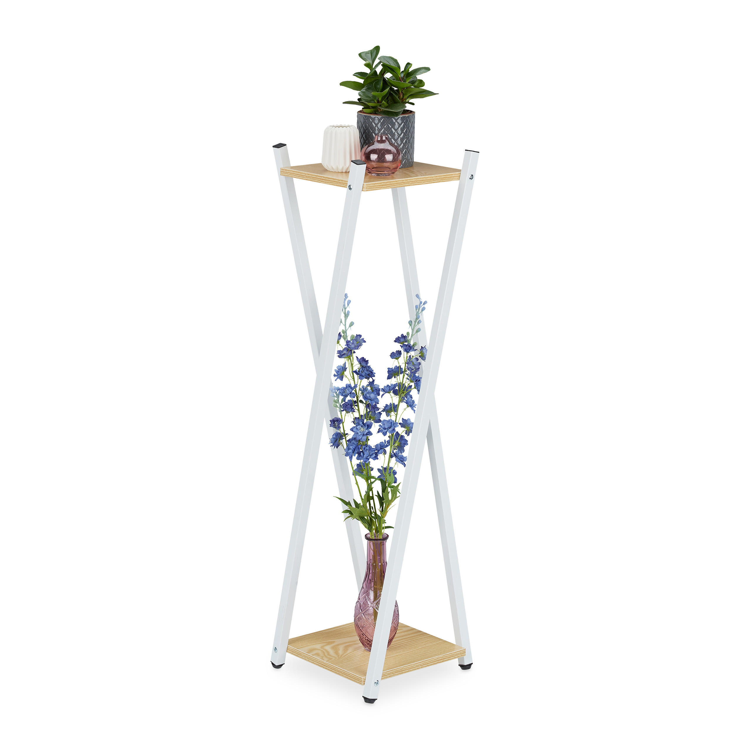 BLUMENSTÄNDER - Beige/Weiß, Holzwerkstoff/Metall (29/29/99cm) - Relaxdays