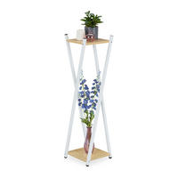 BLUMENSTÄNDER - Beige/Weiß, Holzwerkstoff/Metall (29/29/99cm) - Relaxdays