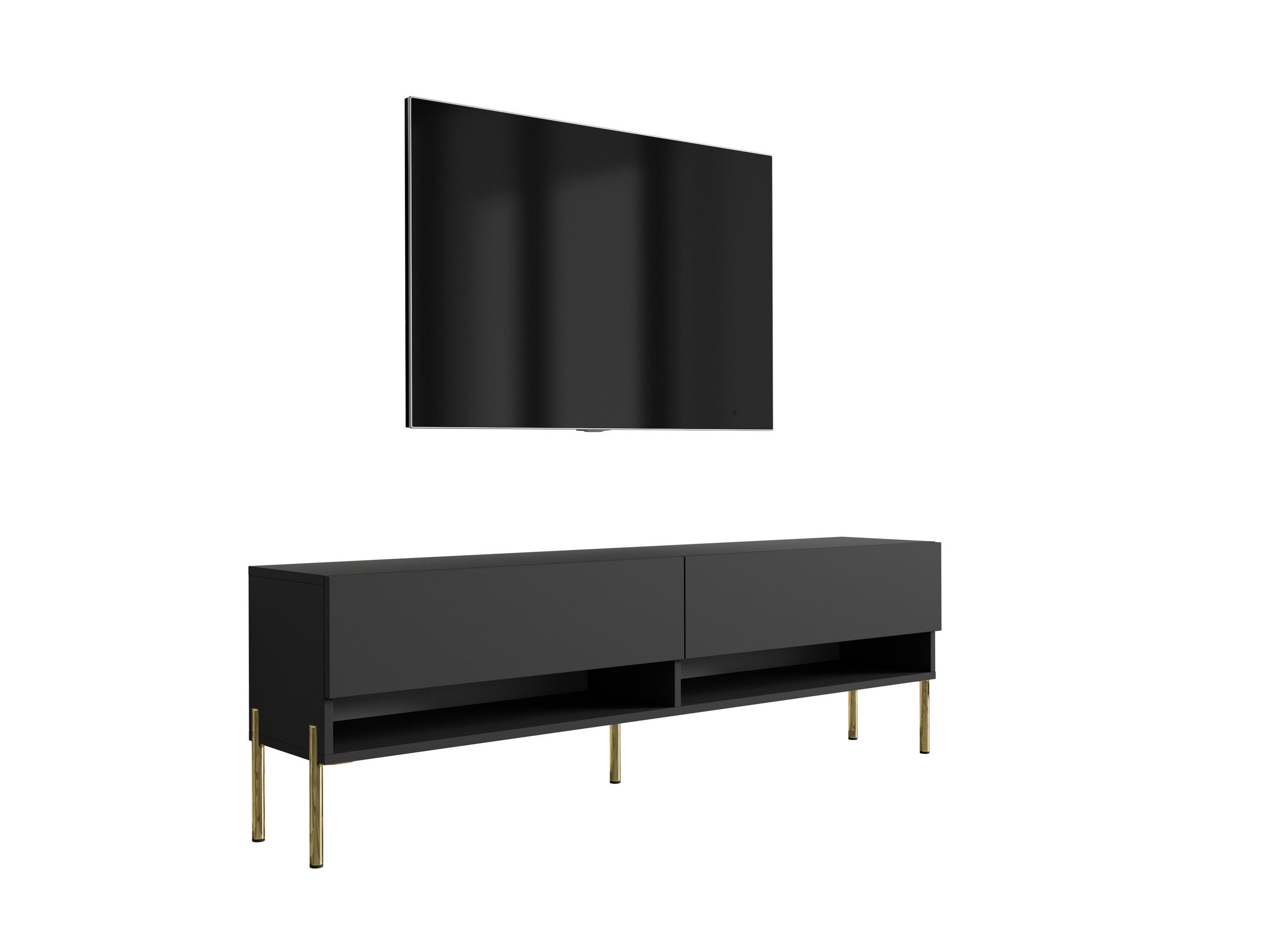 TV-LOWBOARD 170 cm Mattschwarz, gerade goldene Beine, 170 × 32 × 52 cm - Schwarz, Holzwerkstoff (170/52/32cm) - 3XE LIVING