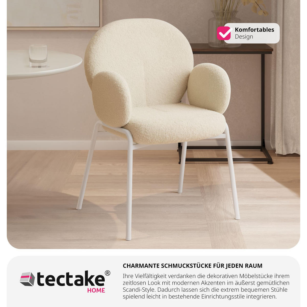 STUHL 2er Set Scandi Belastbarkeit 120 kg 61 5 x 62 x 90 - Creme, Kunststoff (62/90/61.5cm) - tectake