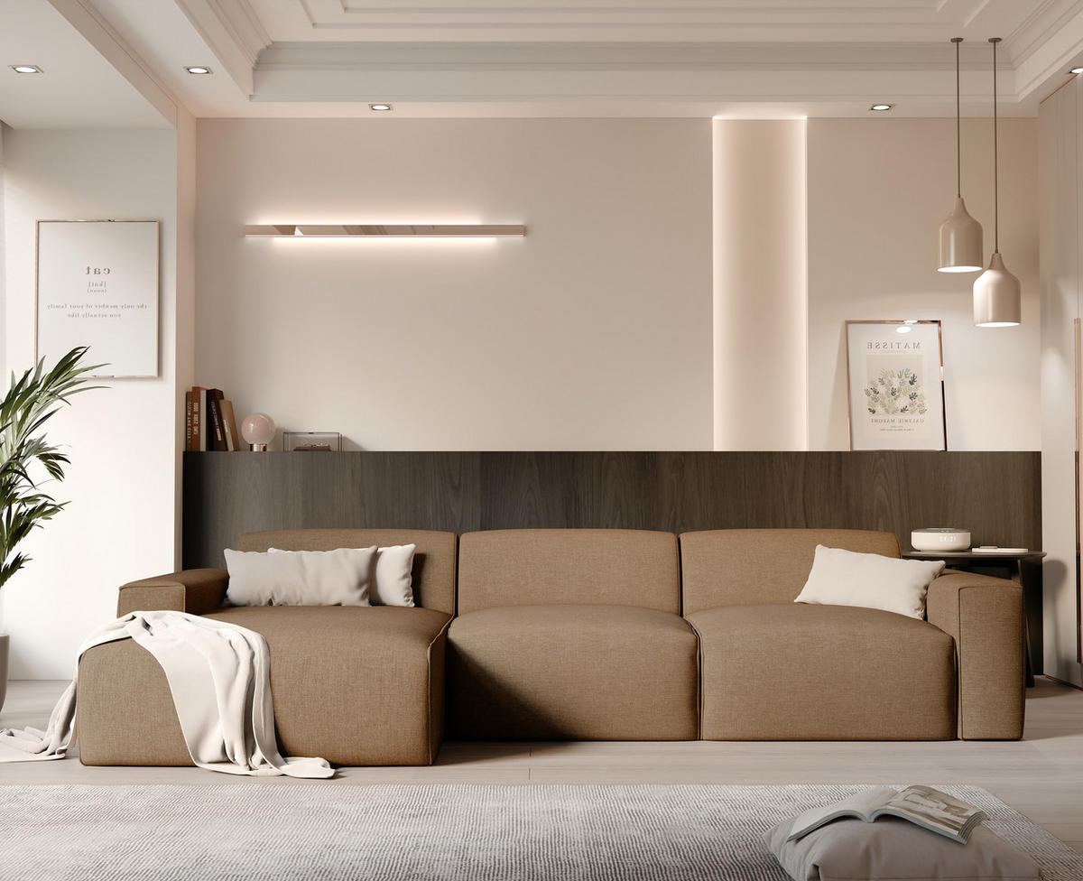 ECKSOFA DOVE Chenille-Stoff in Braun - Braun, Holzwerkstoff/Kunststoff (250/90cm) - Idohome