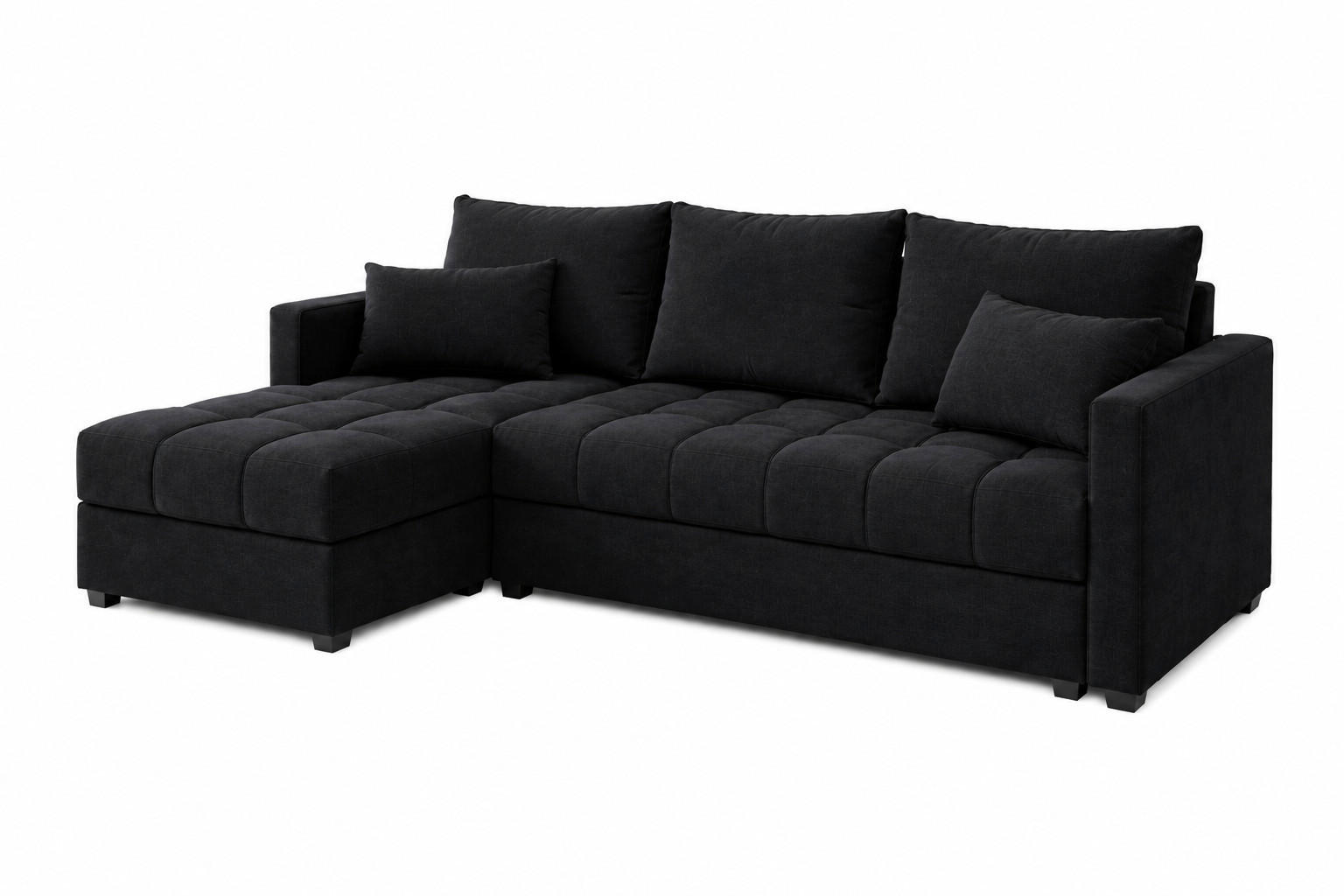 WOHNLANDSCHAFT AURELIA– Ecksofa in L-Form mit Schlaffunktion Bettkasten & Kissen Stoff KRONOS 226 cm Schwarz - Schwarz, Kunststoff (226/140cm) - Wohnideebilder