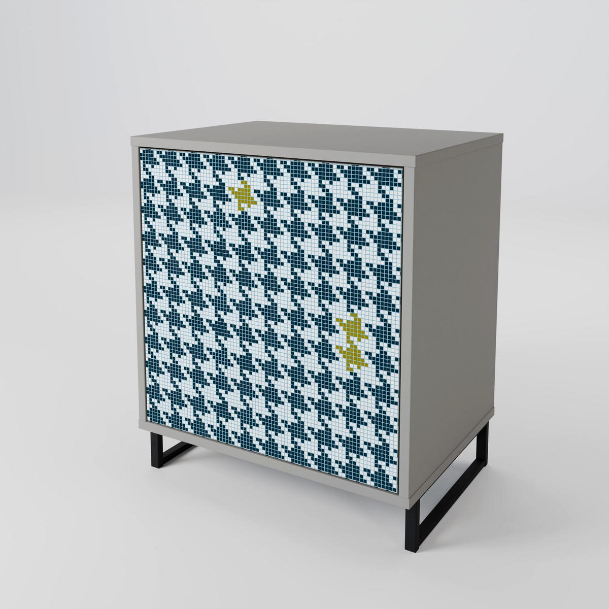 SIDEBOARD OUT OF CONTEXT, Grau, 57,5x42x72,5 cm, Schwarze Metallfüße - Multicolor/Schwarz, Holzwerkstoff/Metall (57.5/72.5/42cm) - SpaceRebels