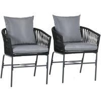 GARTENSTUHL aus Stahl 57x60x71 cm Schwarz mit Kissen, handgeflochtener Sitzschale im Boho-Stil - Schwarz, Metall (60/71/57cm) - Modfu