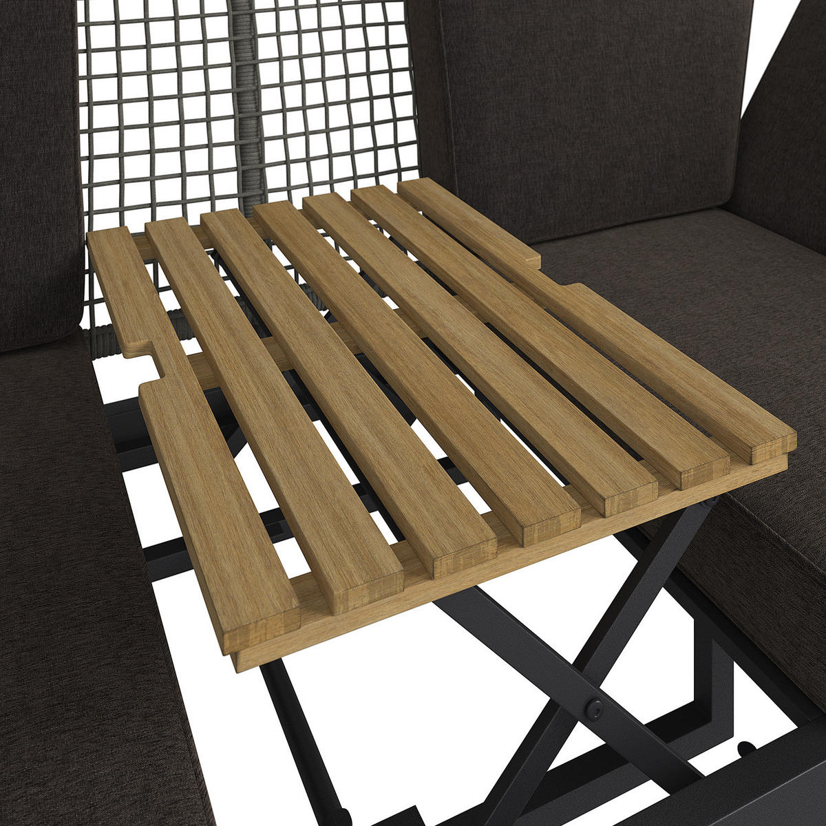 LOUNGESOFA - Stahl / Polyester - Anthrazit - Anthrazit/Braun, Holz/Textil (176/83/75cm) - home24