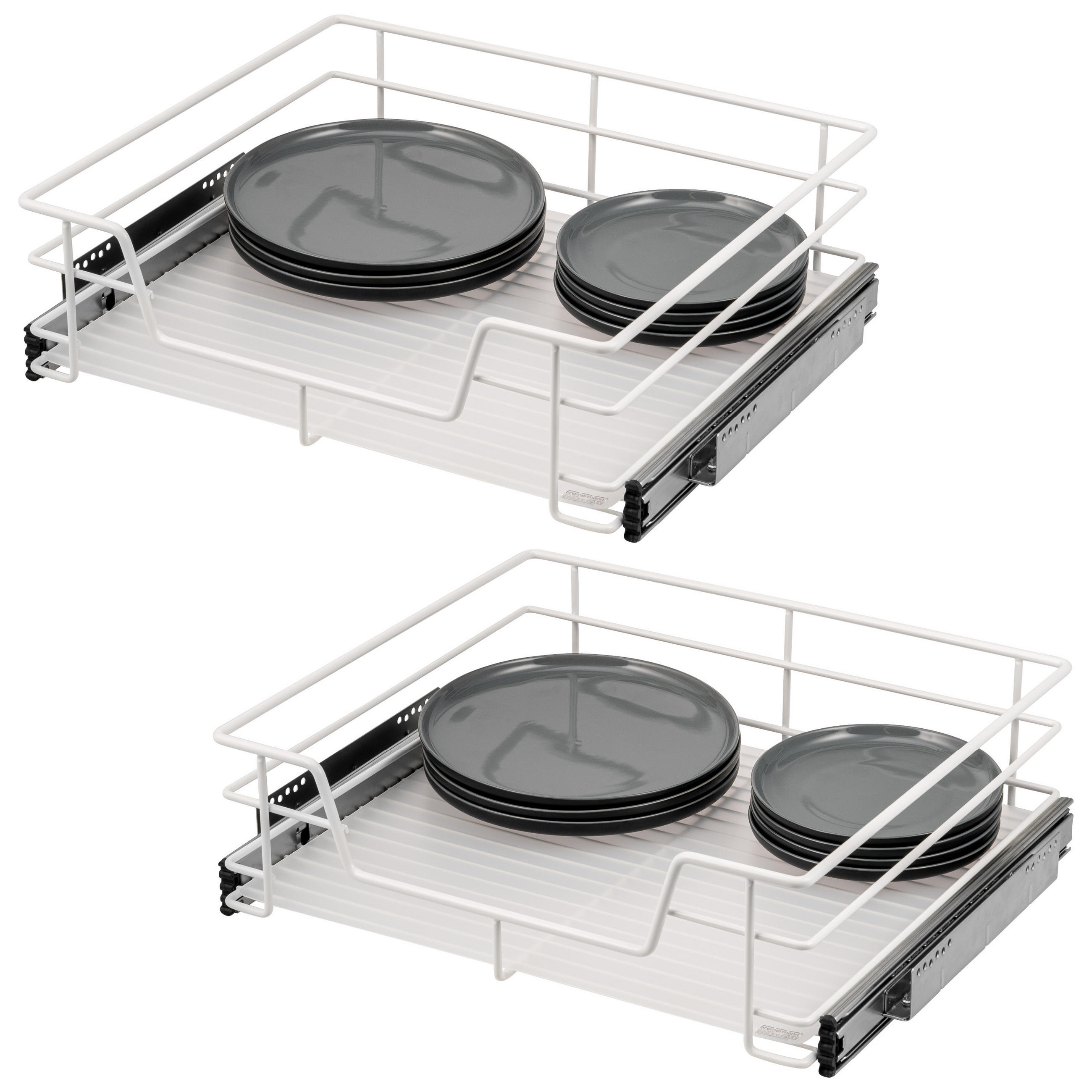 TELESKOPSCHUBLADEN (2er Set), für 60 cm Schrank, Metall, Weiß - Chromfarben, Metall (57/14/44cm) - bremermann