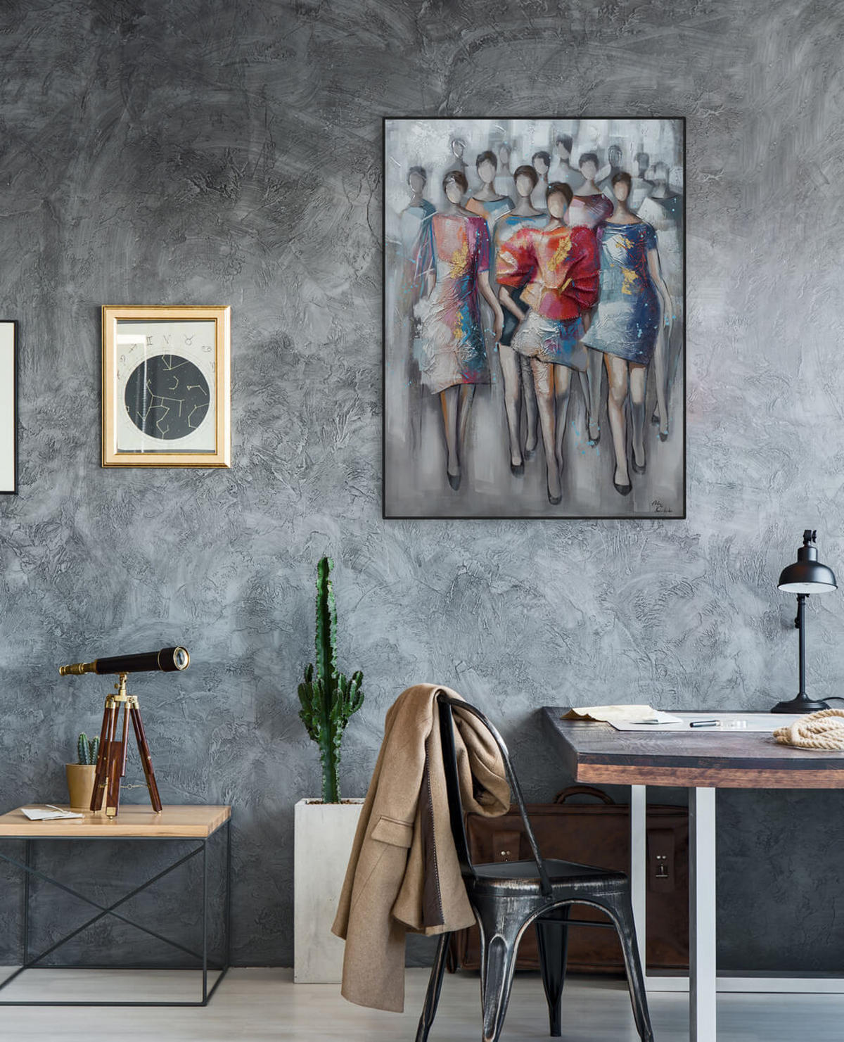 RUČNE MAĽOVANÝ AKRYLOVÝ OBRAZ 75/100 cm, sivý, figurálny motív - sivá, drevo/textil (75/100cm) - KUNSTLOFT