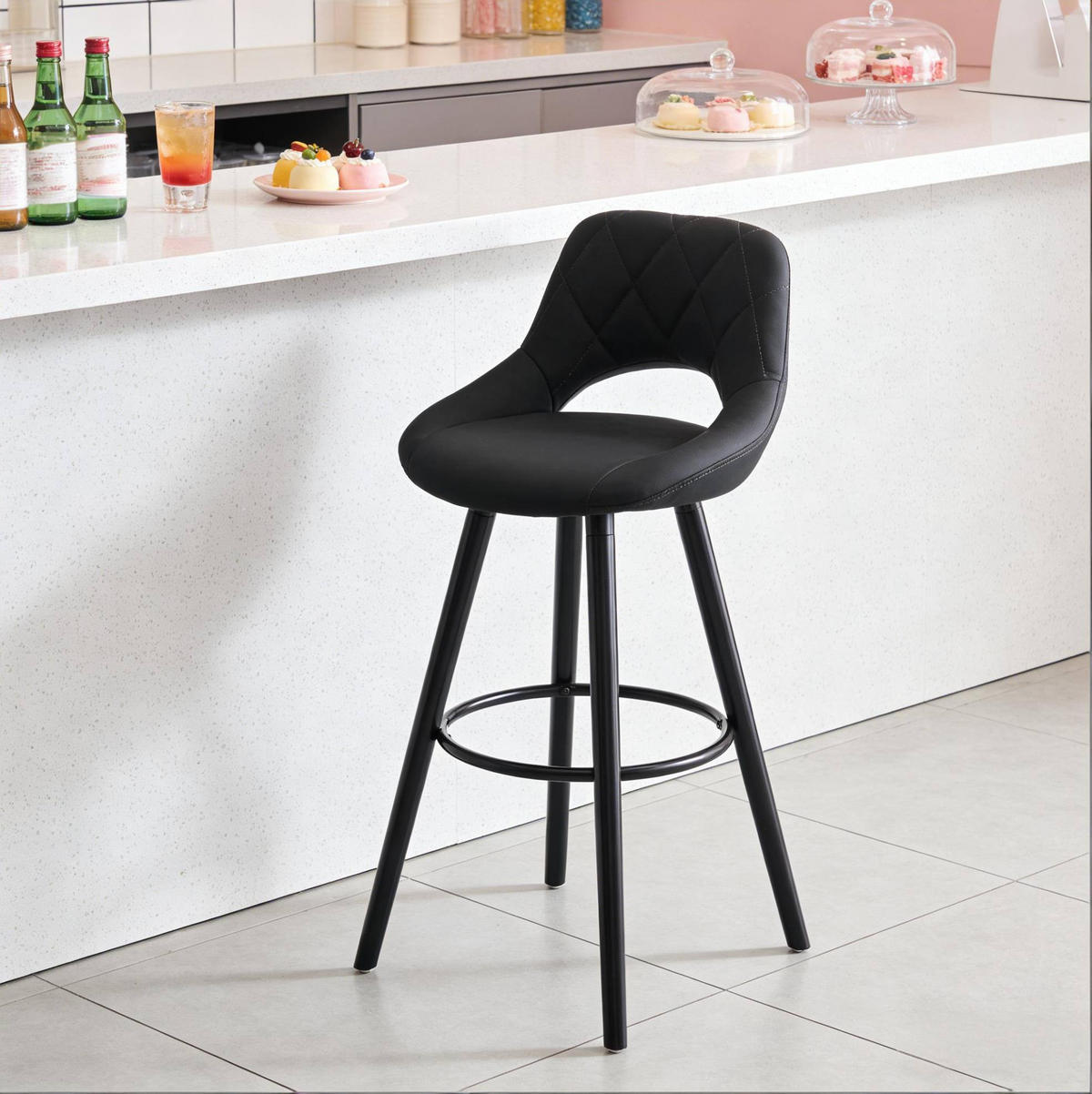 BARHOCKER mit Rückenlehne 68 cm Sitzhöhe Gewebe Anthrazit - Braun, Holz (40/70/43cm) - Meubliv