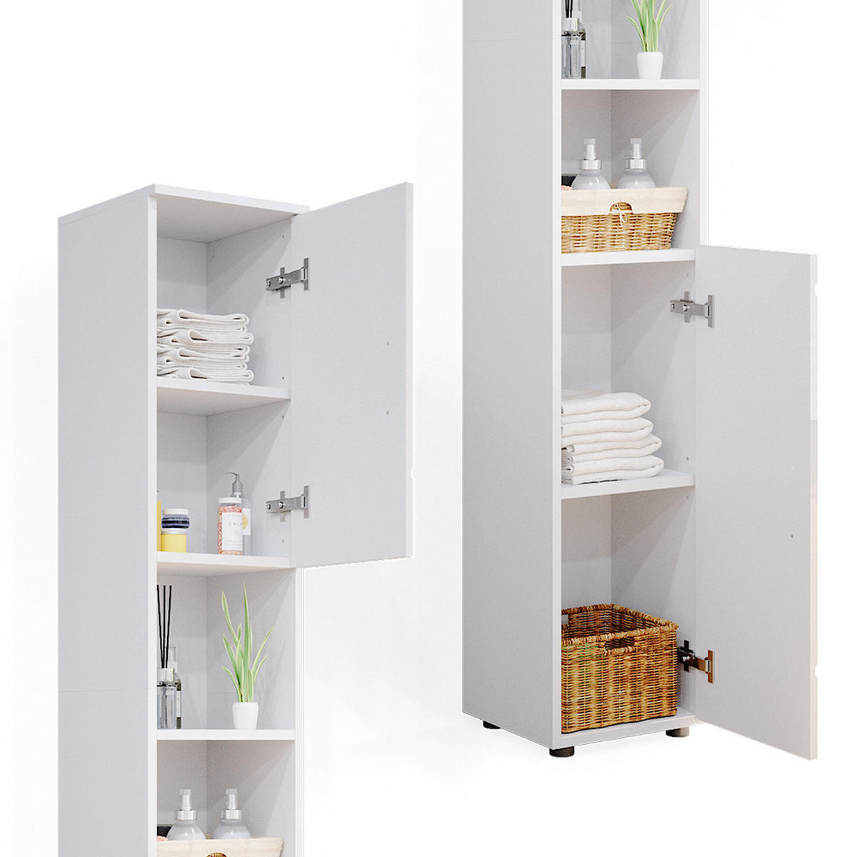 BADSCHRANK Irma Weiß Hochglanz 30 x 192 cm - Weiß Hochglanz, Holzwerkstoff (30/192/30cm) - Vicco